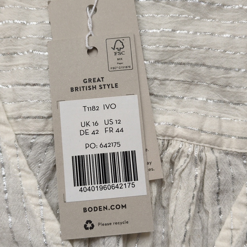 Boden Lurex Smocked Crop Top In Ivory Size 12 - Picture 9 of 10